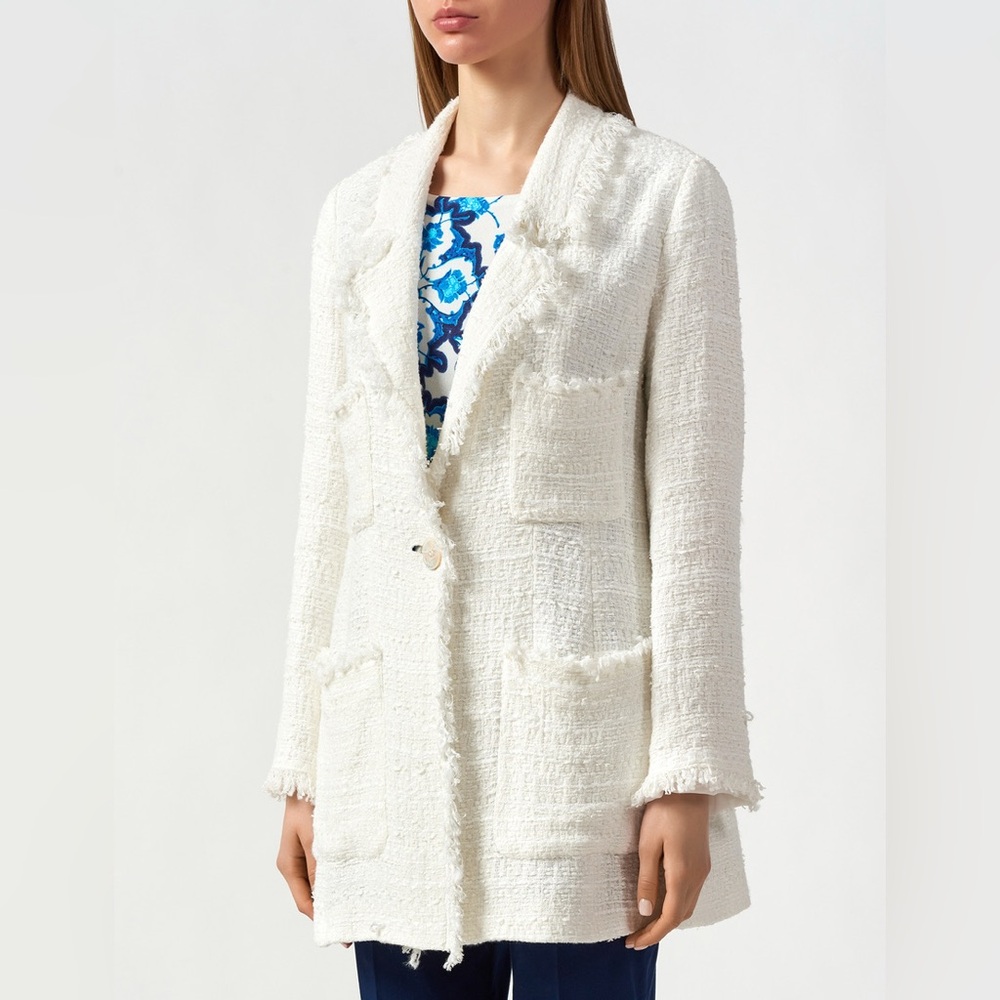 Luisa Spagnoli Tweed White Blazer Limited Edition Occasion Jacket Size 42EU - Picture 1 of 8
